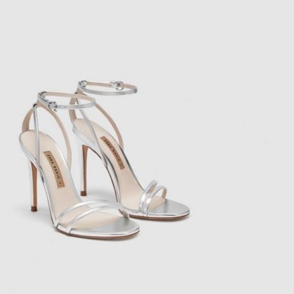 NWT Zara Silver Strap Heels Size 38 US 7 1/2
